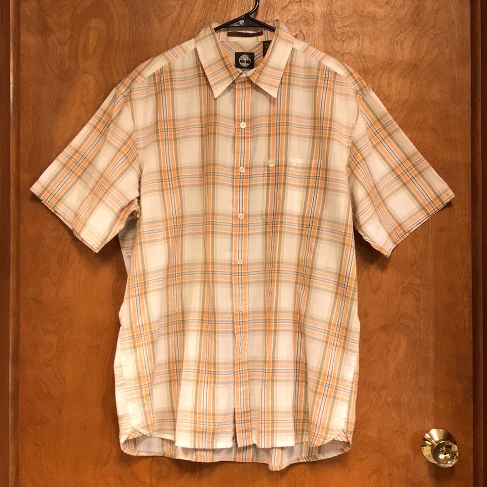 Timberland Men’s Relaxed/ Oversized Peach Plaid Shirt, Size L
